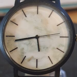 Black/White Marble Print Leather Men's Watch